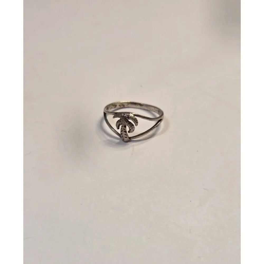 Vintage Sterling Silver Palm Tree Ring Beach Jewelry Size 8.5